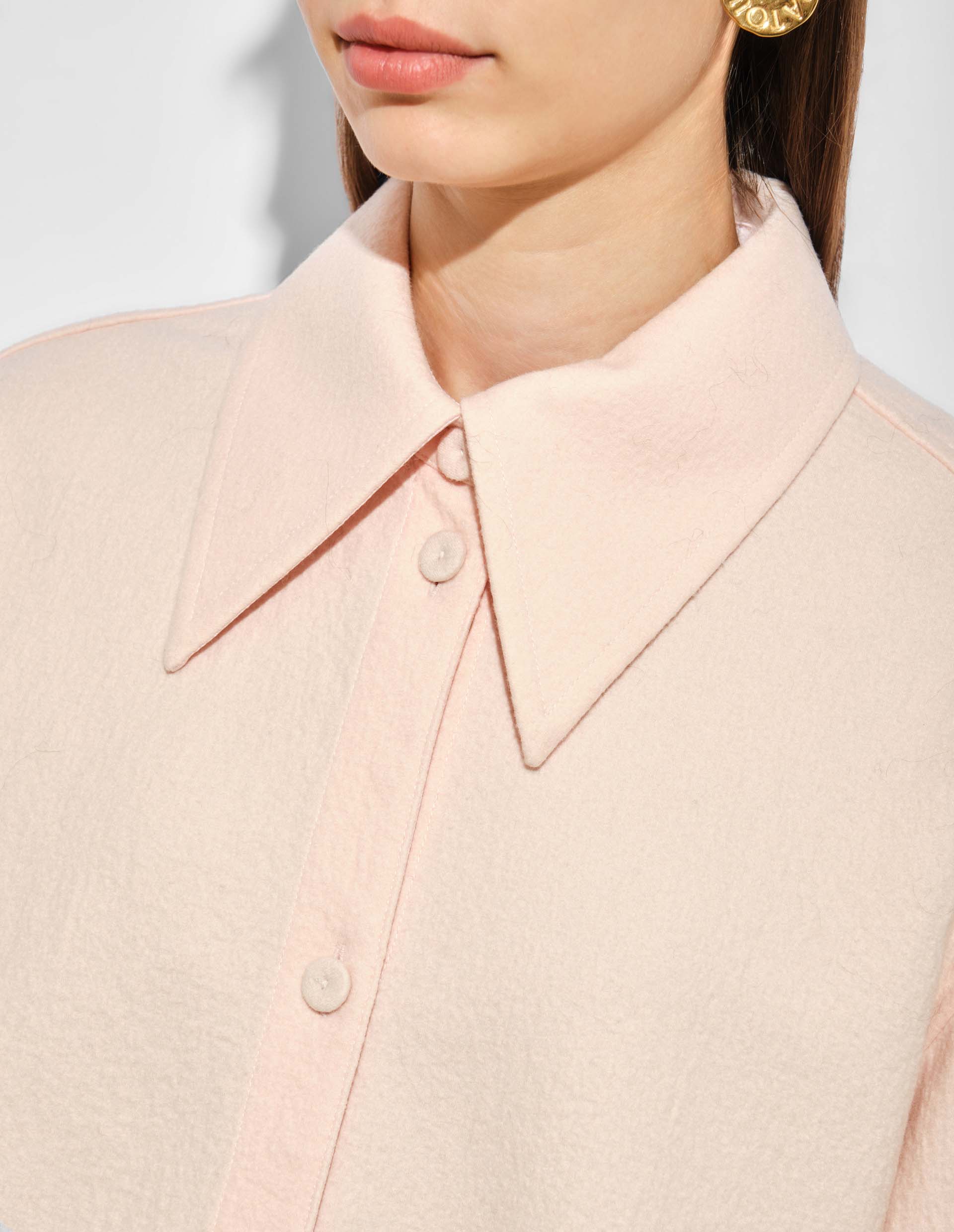 Рубашка из натуральной шерсти в пудровом оттенке Jil Sander | Фото 4