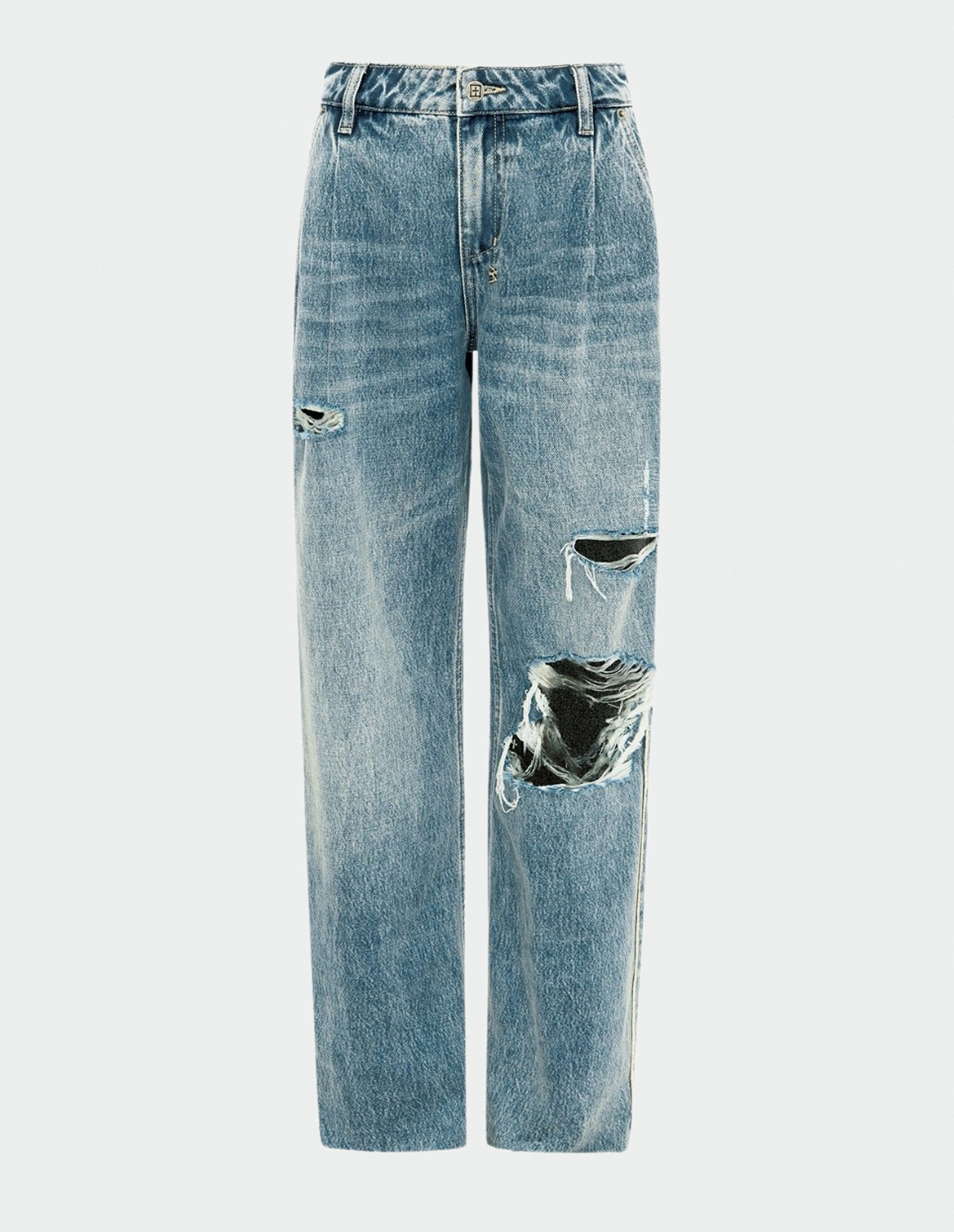 Джинсы Low Rider Tuck Frayed с рваной отделкой KSUBI