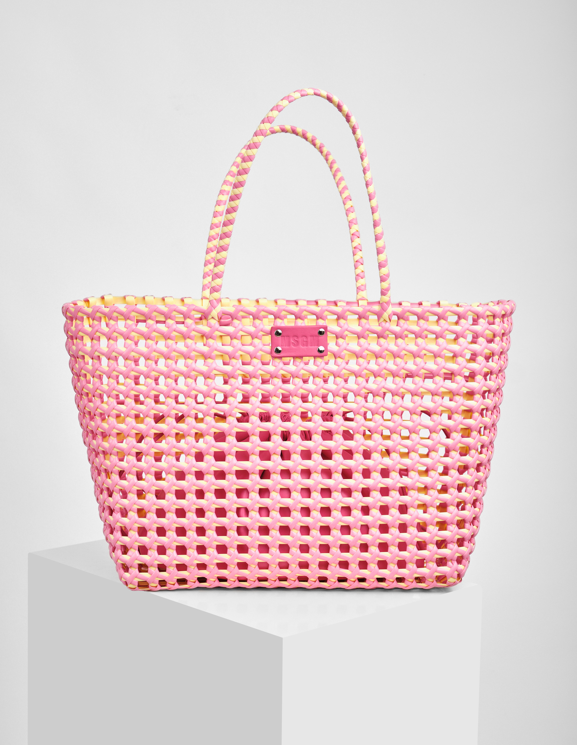 Желто-розовая плетеная сумка-тоут Woven tote bag 2в1 MSGM