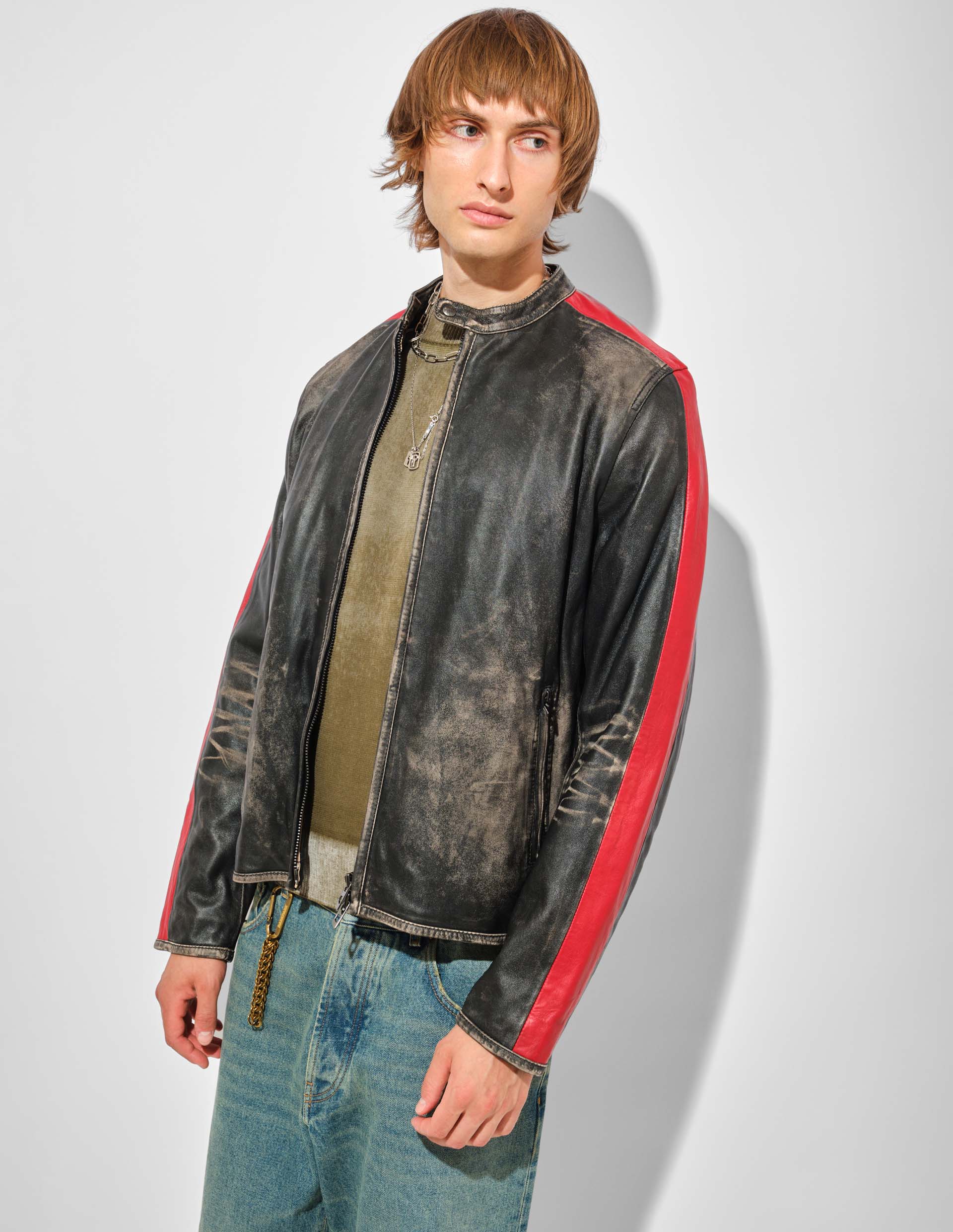 Куртка L-RENN из натуральной кожи с красными вставками Diesel | Фото 2